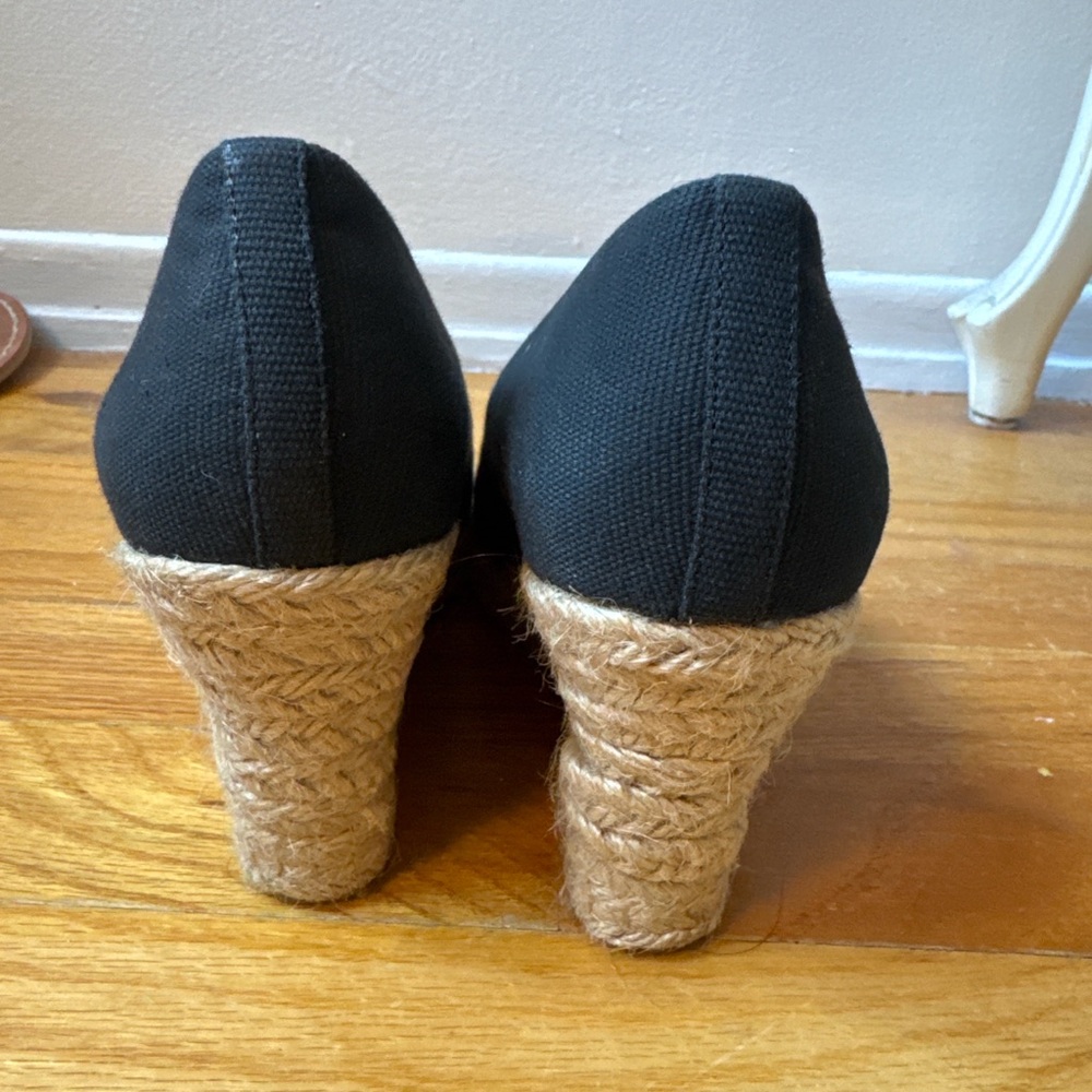 J.Crew Seville Espadrille Wedges Black Canvas Size 7.5 w/ Box - Picture 4 of 6